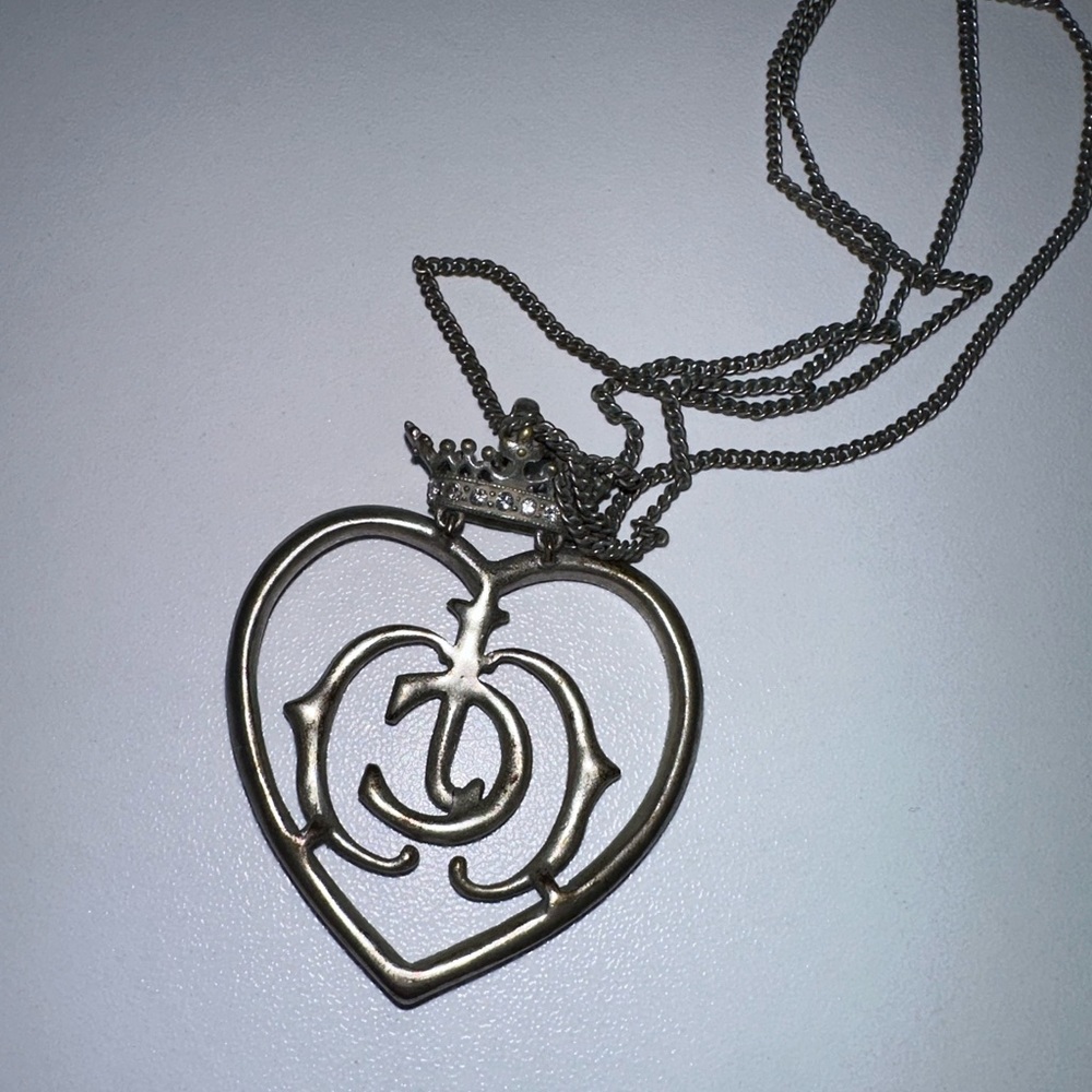 Rare Juicy Couture Royal Crown Heart Silver Heart rhinestone chain necklace - Picture 6 of 6